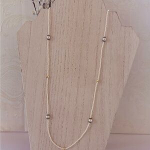 Pearl Bead Necklace with Gold Accents